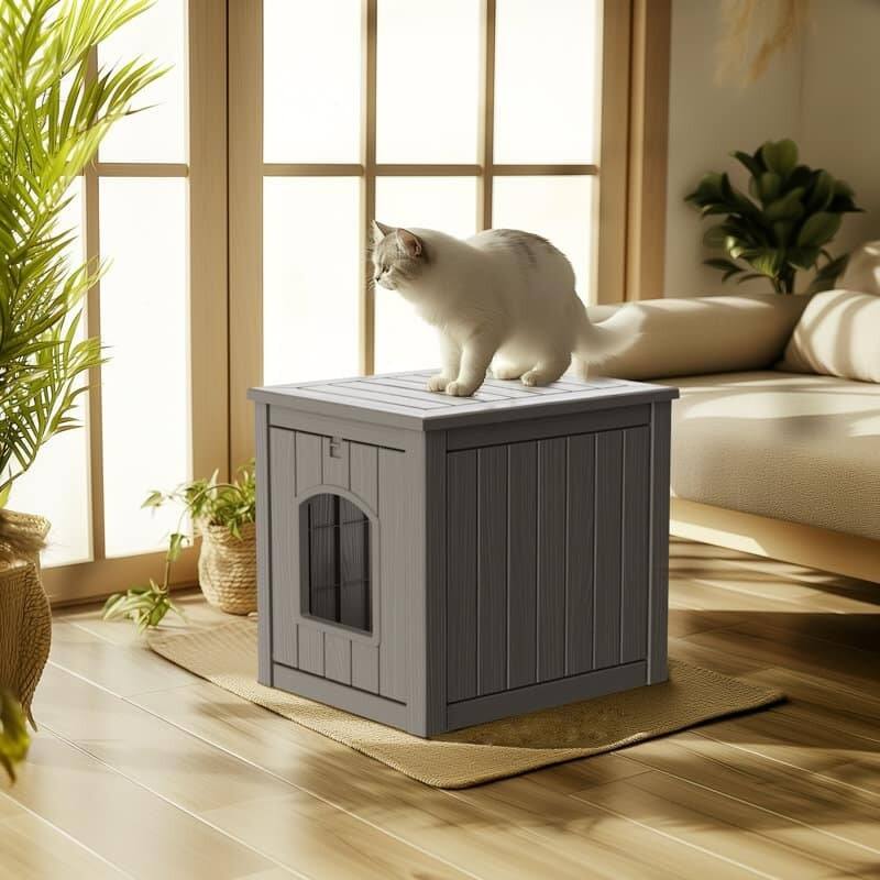 Angle. Yardgrace - Outdoor Pet House Weatherproof Resin for Outdoor Pets, Durable Insulated Shelter for Garden Patio - Brown.
