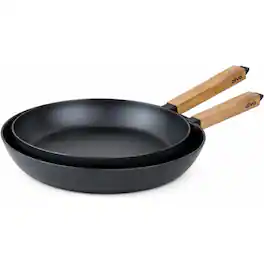 Alva - Forest Carbon Steel Frying Pan 2-Piece Set - Acacia Wood Handle, Pre-Seasoned and Toxin-Free Cookware - Blue