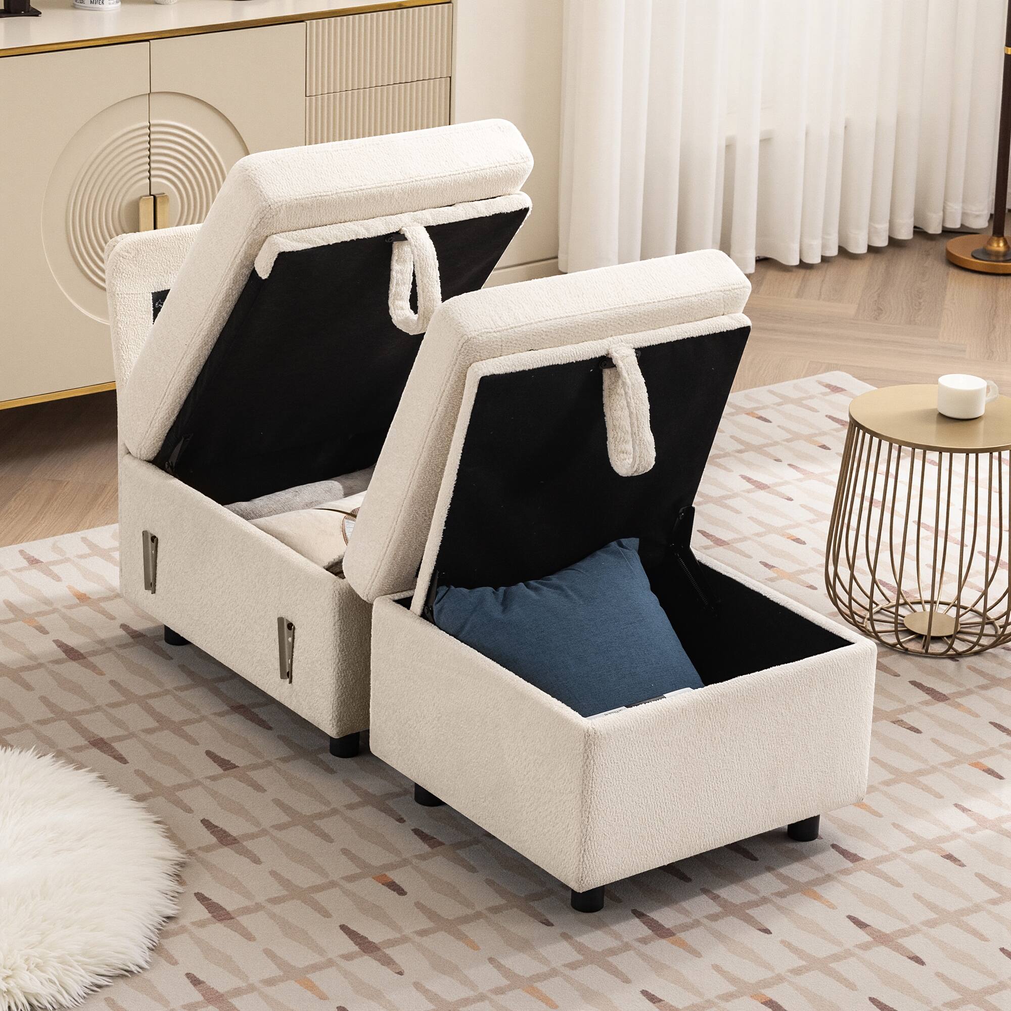 Angle. KERDOM - Oversized Pullout Sofa Couch with Storage Ottoman, Side Pocket, Washable Covers, Sectional Sofa Bed Free Combination - White-D.