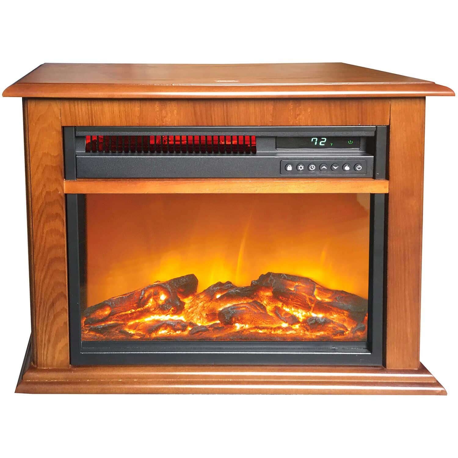 Front. Lifesmart - 3-Element Infrared Fireplace in Oak Mantel - Black.