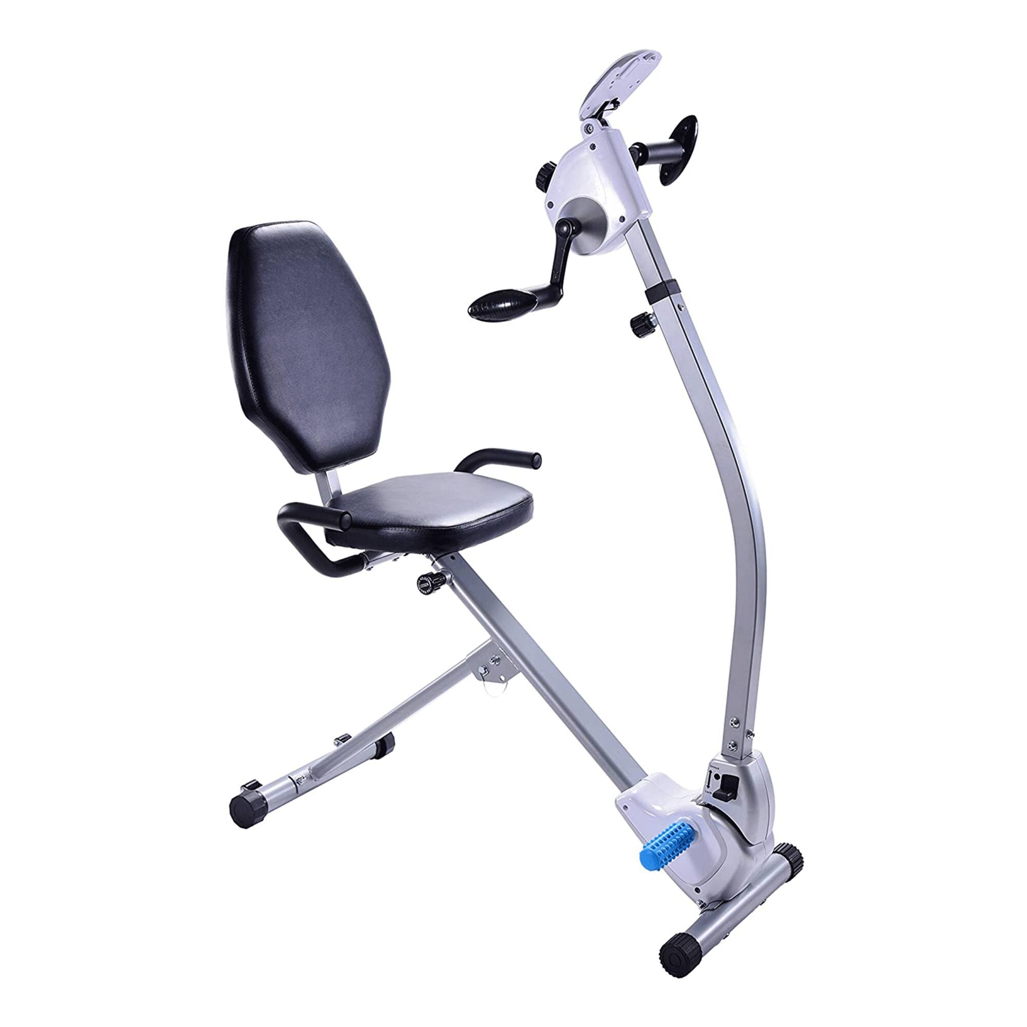 Front. Stamina Products - Stamina Upright Seated Indoor Cardio Exercise Bike w/ Upper Body Exerciser, Gray - Gray.