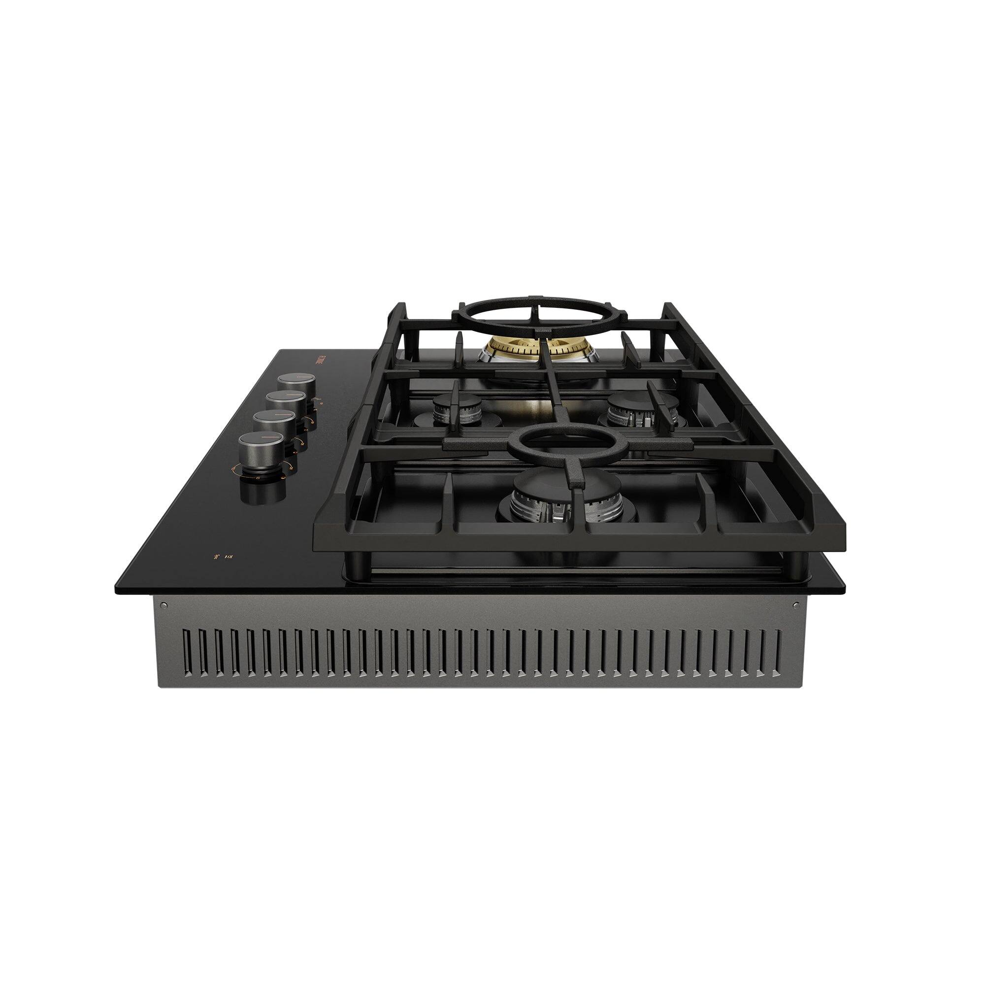 Back. FOTILE - FOTILE Tri-Ring 30" Gas Cooktop in Tempered Glass with 4 Burners Including Flame Failure Device - Black.