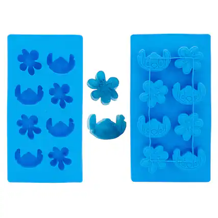 Front. Silver Buffalo - Disney Lilo & Stitch Silicone Mold Ice Cube Tray | Makes 8 Cubes - Blue.