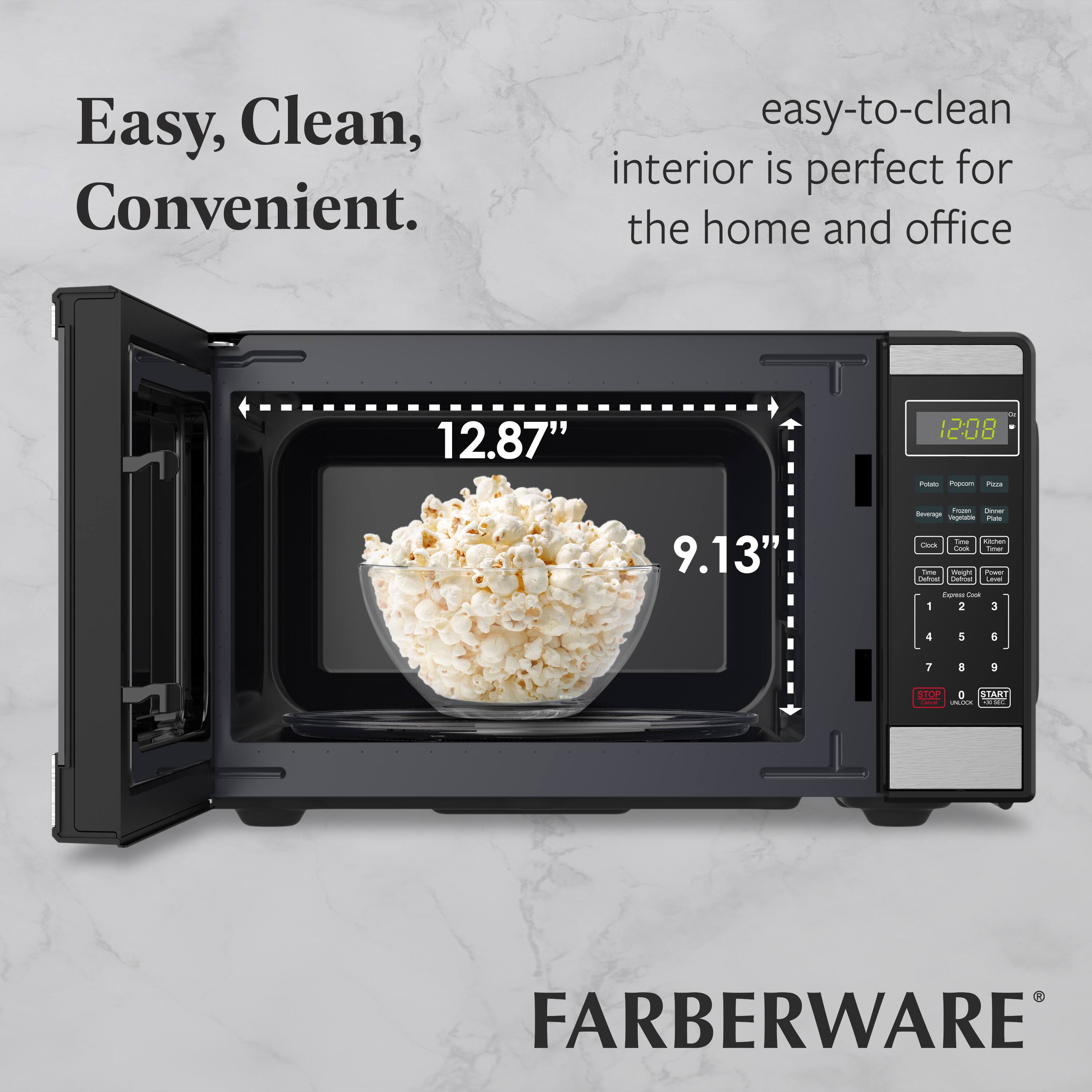 Easy, Clean, Convenient.  
Easy-to-clean interior is perfect for the home and office.  
12.87" x 9.13"  
FARBERWARE