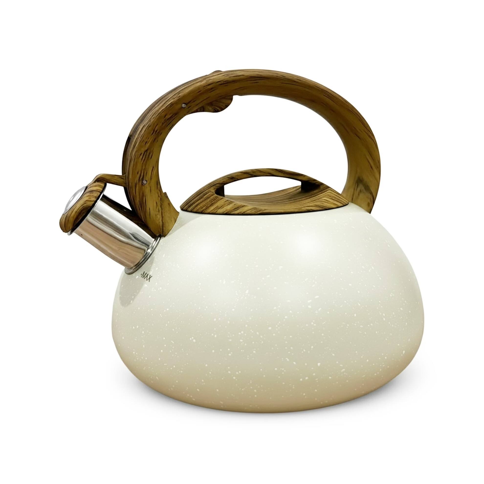 Front. Luminuxe - Stainless Steel Whistling Tea Kettle, 3 QT Fast Boil Tea Pot with Heat Resistant Handle - White Marble.