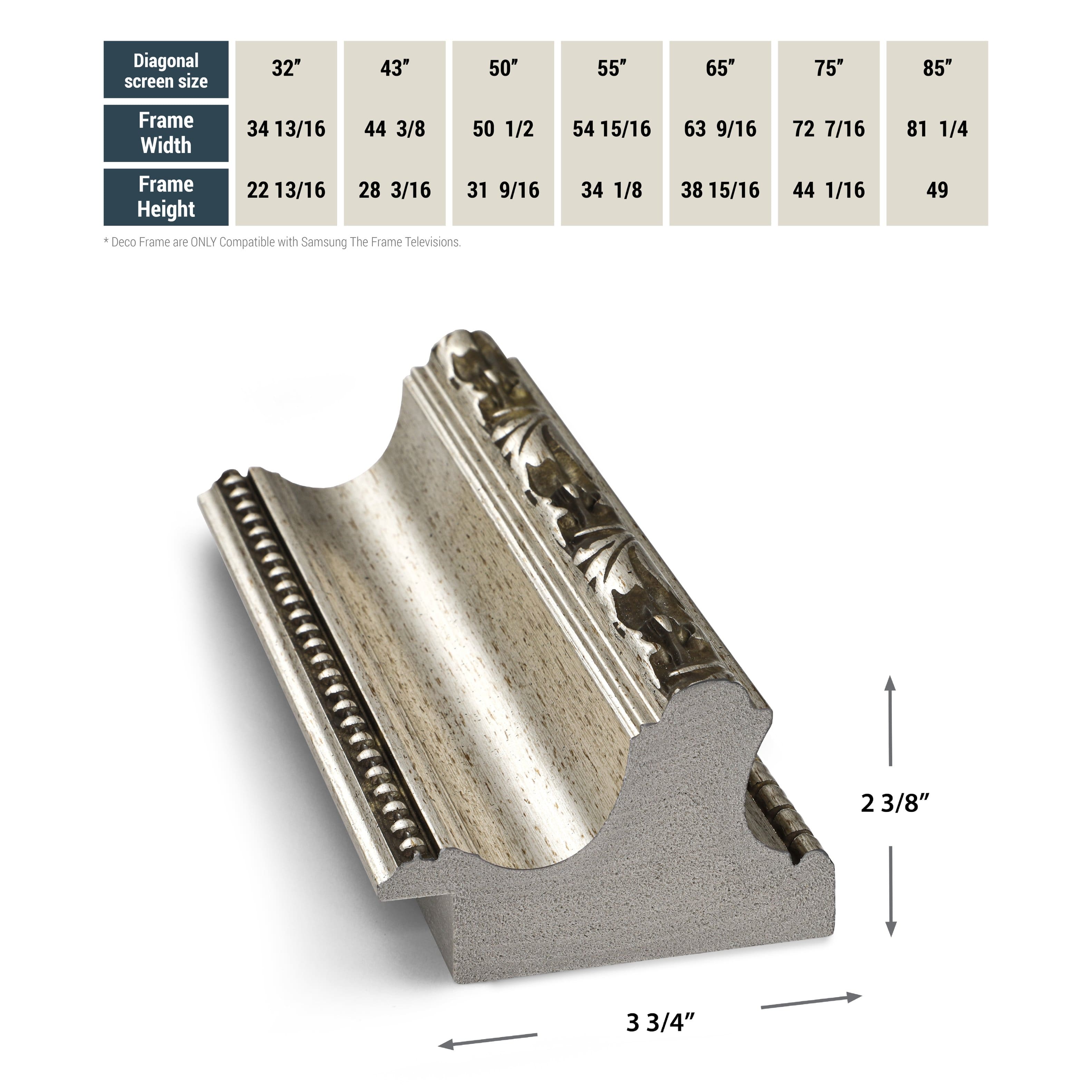 Alt View 13. Deco TV Frames - Premiere Bezel for Samsung the Frame TV - 85" - Ornate Silver.