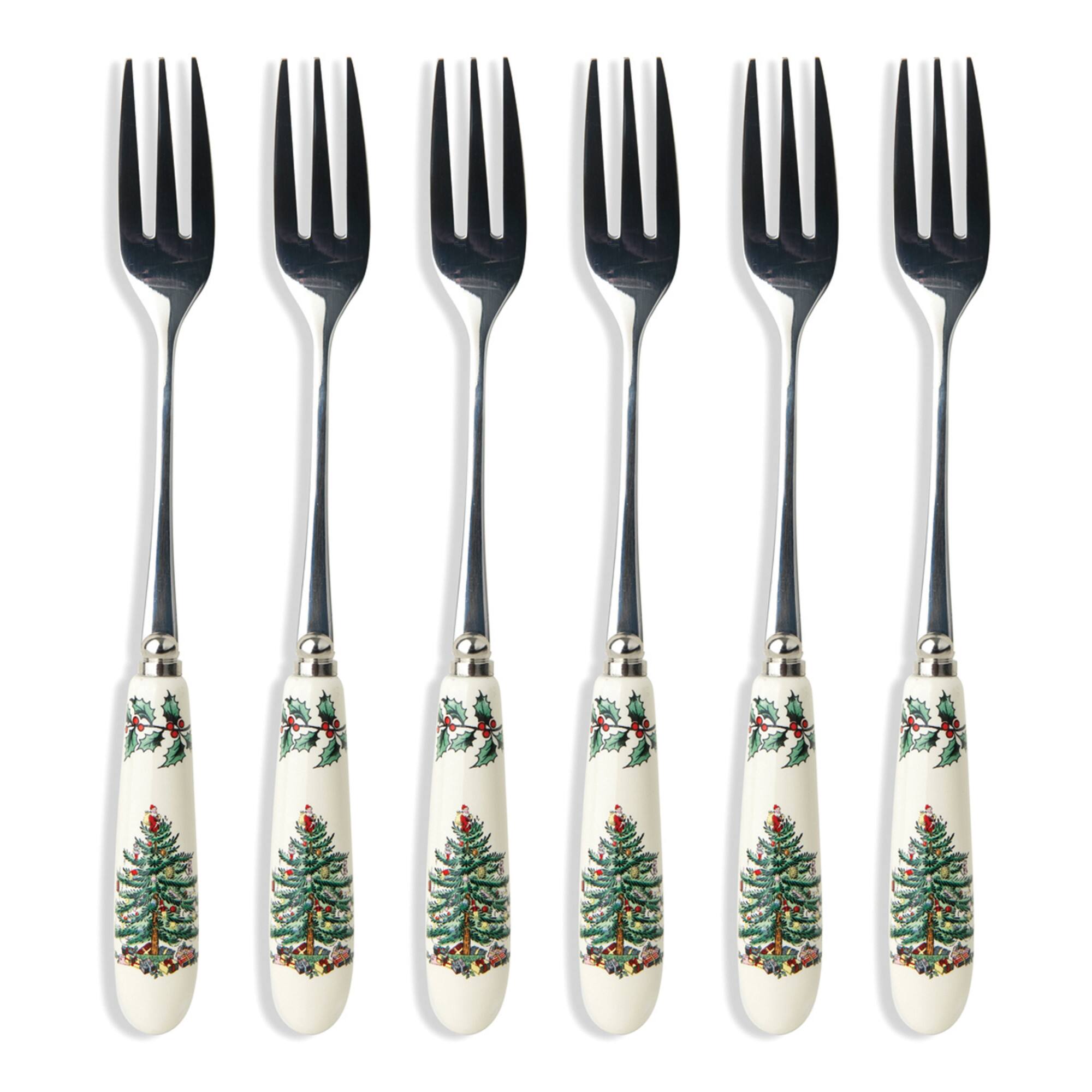 Front. Spode - Spode Christmas Tree Collection, 6-Piece Pastry Forks - Multicolor - Multicolored.