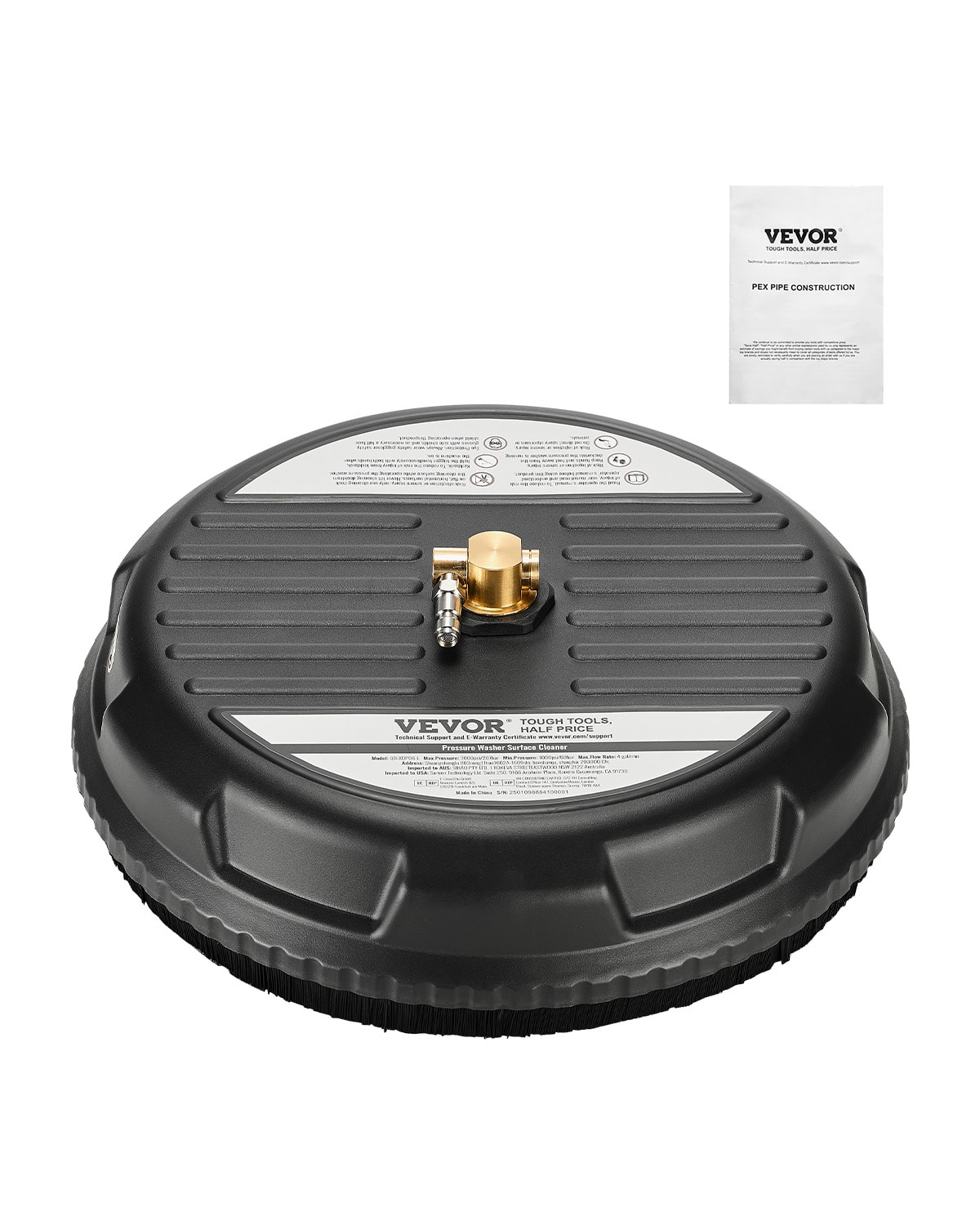 VEVOR - 15" Pressure Washer Surface Cleaner, Plastic Pressure Washer Attachments with 4 Wheels, 4000 Max PSI - Black