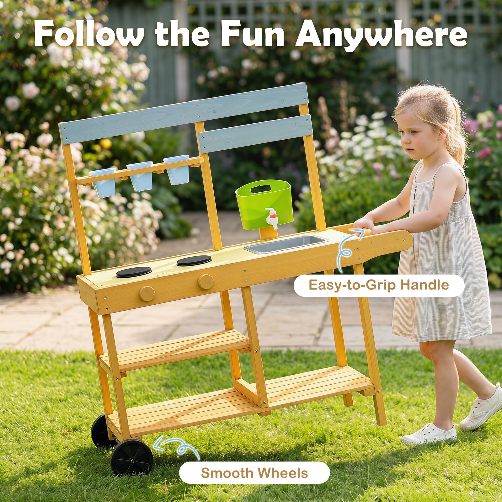 Follow the Fun Anywhere  
Easy-to-Grip Handle  
Smooth Wheels