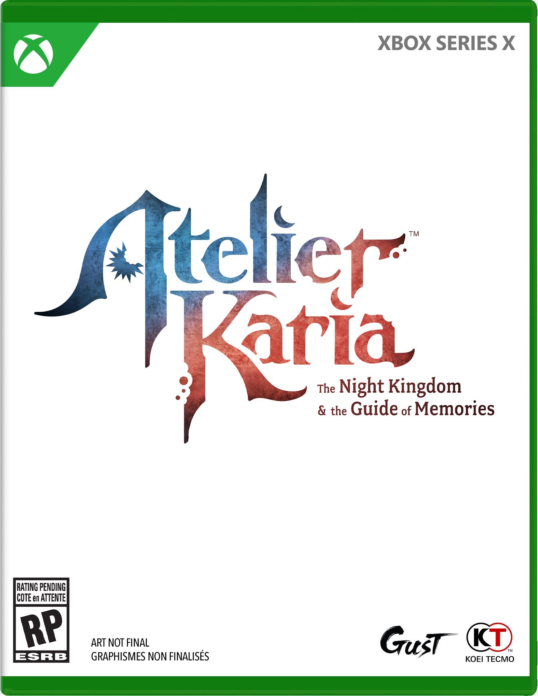 XBOX SERIES X  
Atelier Karia  
The Night Kingdom & the Guide of Memories  

RATING PENDING  
COTE en ATTENTE  
RP  
ART NOT FINAL  
GRAPHISMES NON FINALISÉS  

Gust  
KT  
KOEI TECMO - RP (Rating Pending)