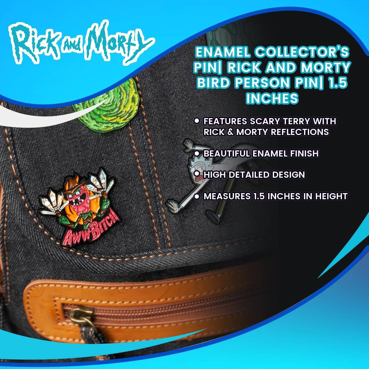 Rick and Morty

ENAMEL COLLECTOR'S PIN | RICK AND MORTY BIRD PERSON PIN | 1.5 INCHES

- FEATURES SCARY TERRY WITH RICK & MORTY REFLECTIONS
- BEAUTIFUL ENAMEL FINISH
- HIGH DETAILED DESIGN
- MEASURES 1.5 INCHES IN HEIGHT