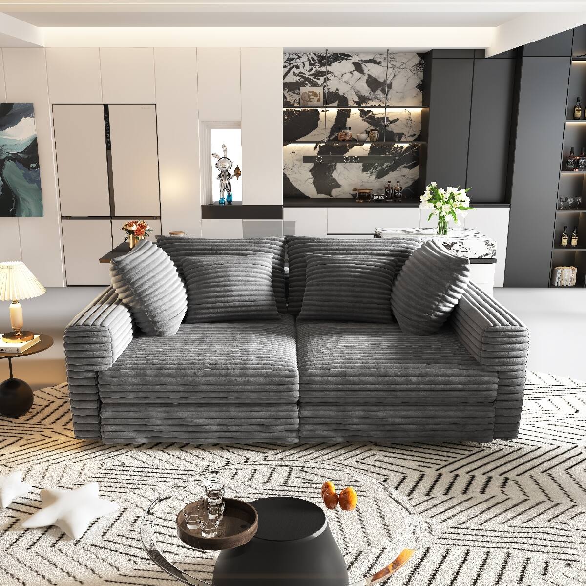 Ropilly Grey Living Room Sofa, 4 Seat Corduroy Sofa with Deep Seat ...