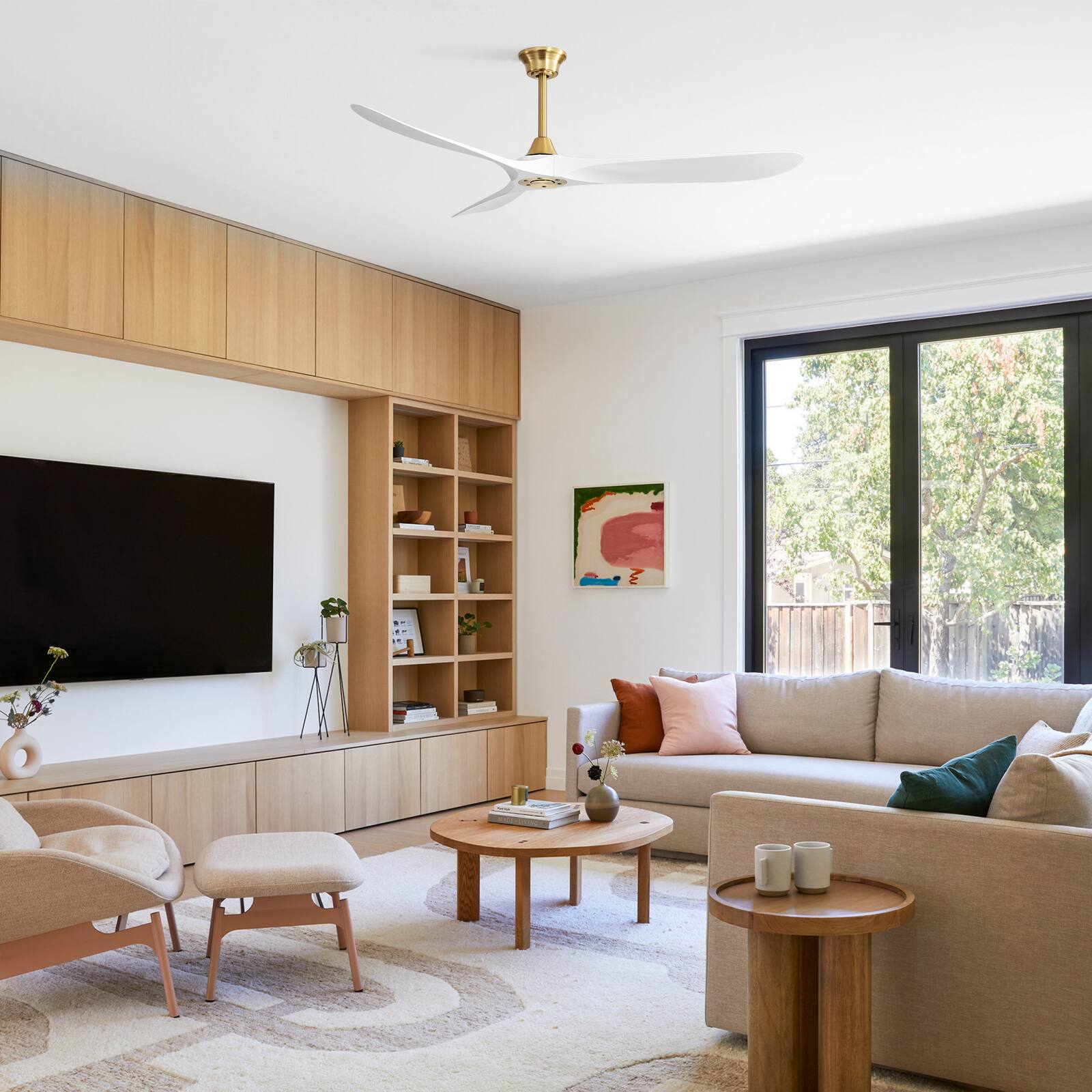 Alt View 4. Sofucor - 60'' Low Profile Smart Ceiling Fan No Light, Remote/APP/Voice Control Work with Alexa Google fr Indoor Outdoor Farmhouse - Gold- white.