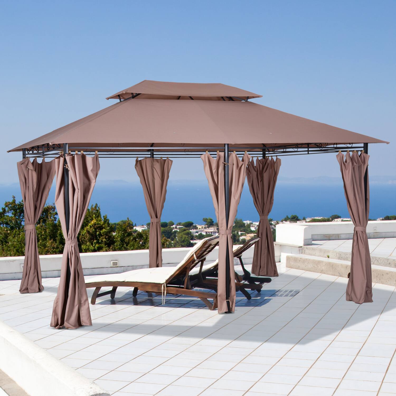 Alt View 7. Ecooso - 10' x 13' Patio Gazebo, Outdoor Gazebo Canopy Shelter with Curtains, Vented Roof, Steel Frame for Garden, Lawn, Deck - khaki.