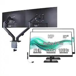 HP - Series 3 Pro 327pf 27" FHD IPS Monitor, Anti-Glare, (B0CG3UT#ABA) 2 Pack w/DKZ Hub & Ergoflexy Dual Mount Arm - Black