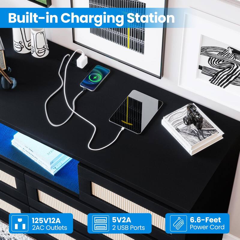 Built-in Charging Station

- 125V12A 2AC Outlets
- 5V2A 2 USB Ports
- 6.6-Feet Power Cord