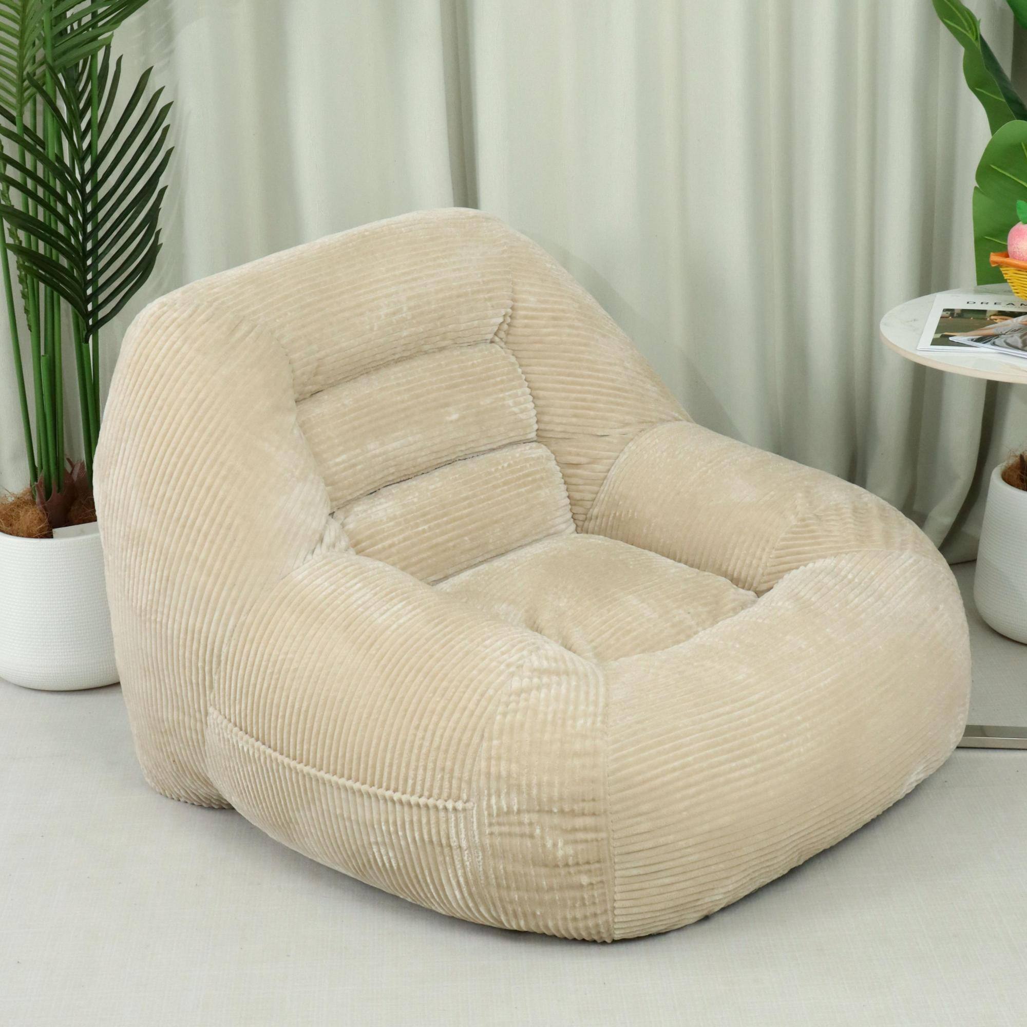 Back. GOODSILO - Plush Corduroy Fabric Beanbag Sofa for Cozy Living Spaces and Comfortable Lounging - Camel.