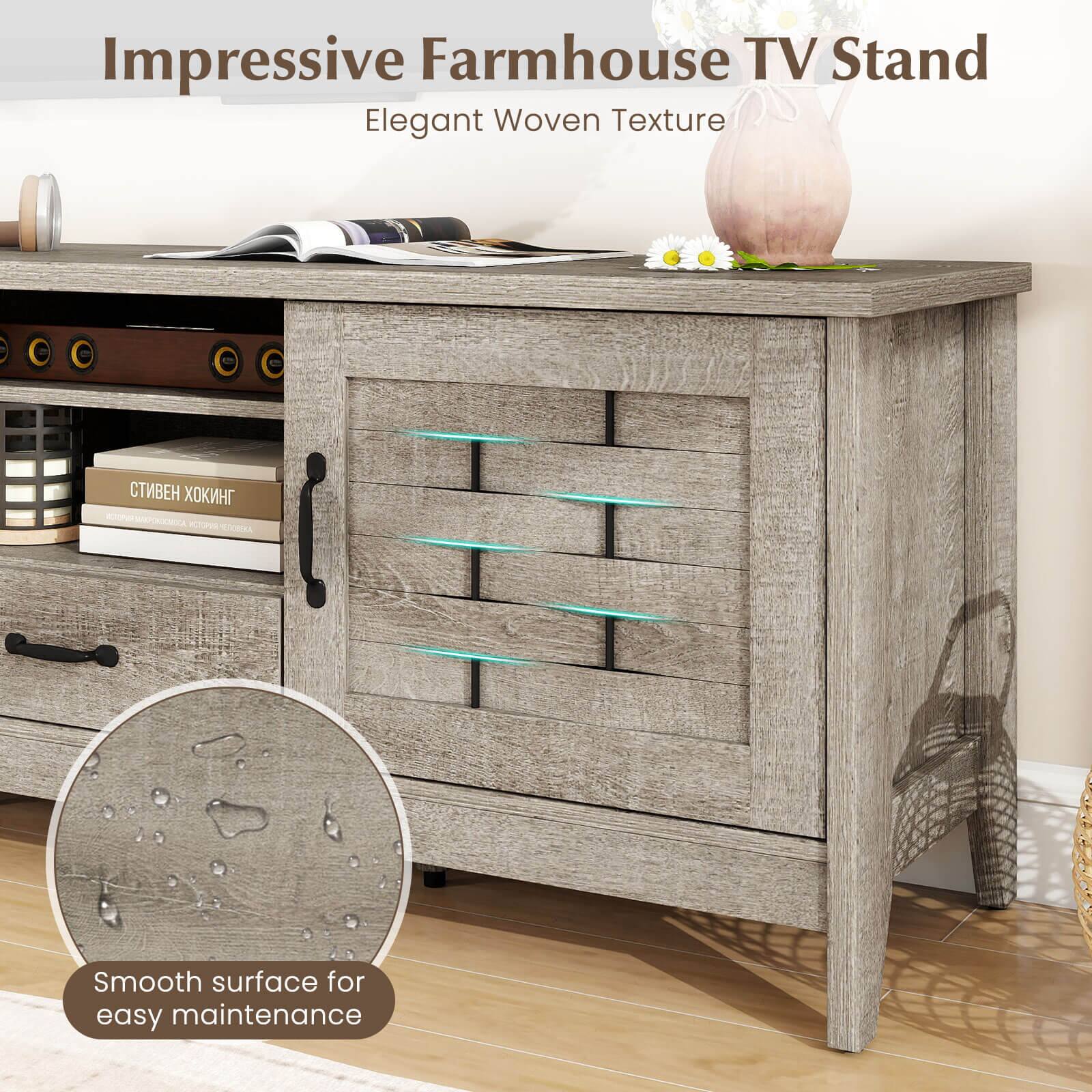 Impressive Farmhouse TV Stand  
Elegant Woven Texture  

Smooth surface for easy maintenance