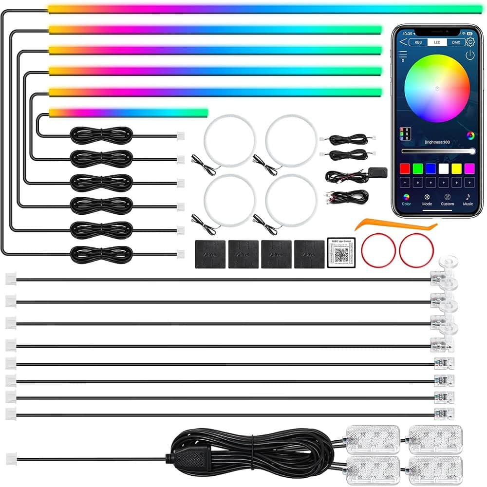 RTMB - Dreamcolor Acrylic Car LED Strip – 22-in-1 RGB, 175" Fiber Optic, App & Music Sync