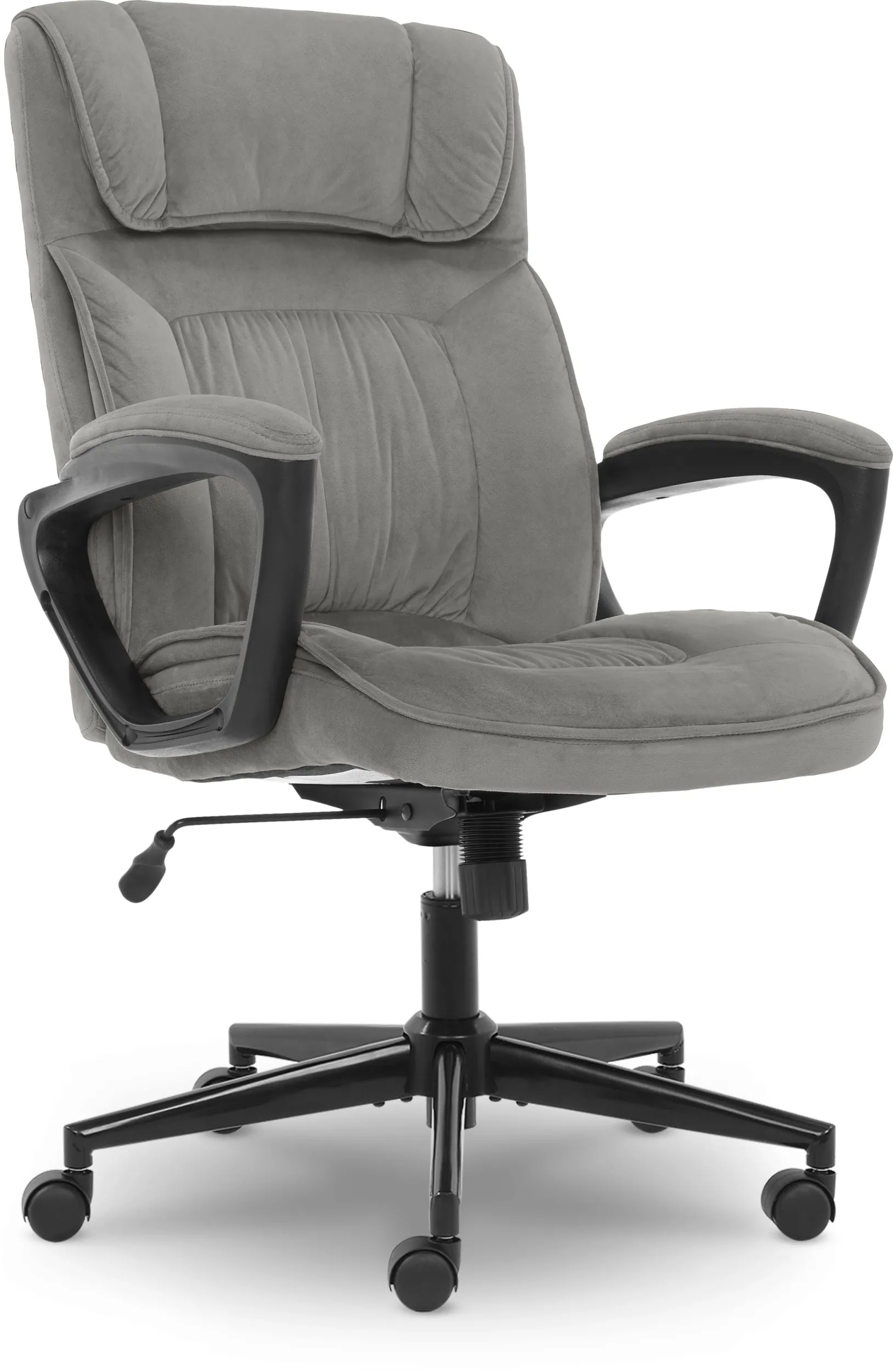 Alt View 21. Serta - Ergonomic Executive Office Chair with Lumbar Support Headrest Pillow Padded Armrests Swivel Soft Microfiber Fabric - Soft Plush - Gray.