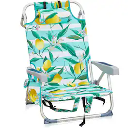 Chateau Abodes - Outdoor Backpack Beach Chair, 5-Position Reclining with Towel Bar, Cooler Pouch, Cup Holder & Backpack Straps - Lemon