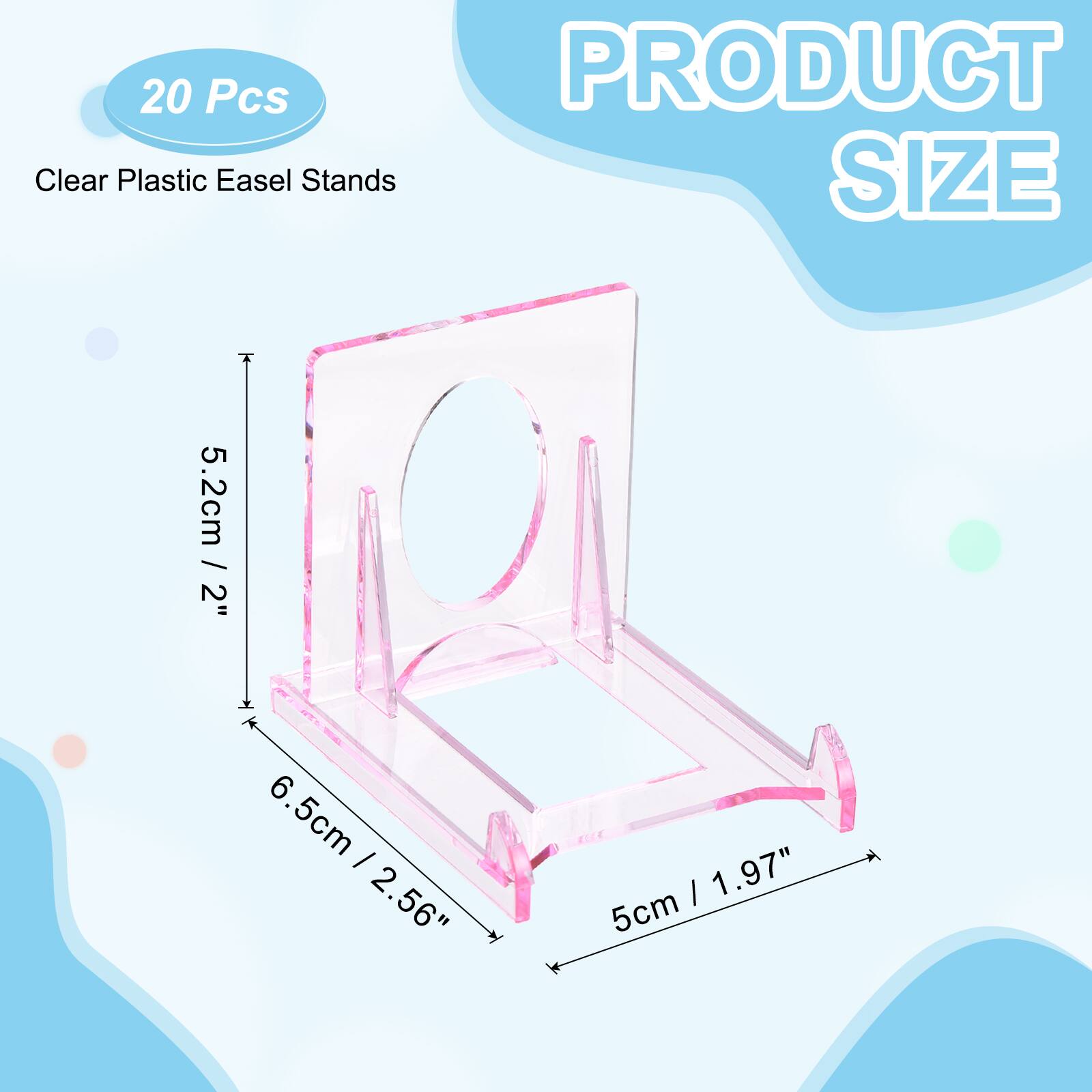 20 Pcs Clear Plastic Easel Stands

PRODUCT SIZE

5.2cm / 2"  
6.5cm / 2.56"  
5cm / 1.97"