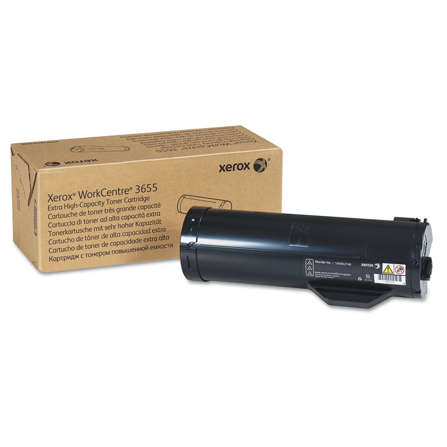 Xerox WorkCentre 3655  
Extra High-Capacity Toner Cartridge  
Cartouche de toner à grande capacité extra  
Tonerpatrone mit sehr hoher Kapazität  
Cartuccia di toner ad alta capacità extra  
Cartucho de toner de alta capacidad extra  
Cartucho de toner de alta capacidad extra  
Картридж с тонером повышенной ёмкости  

Reorder No: T02760