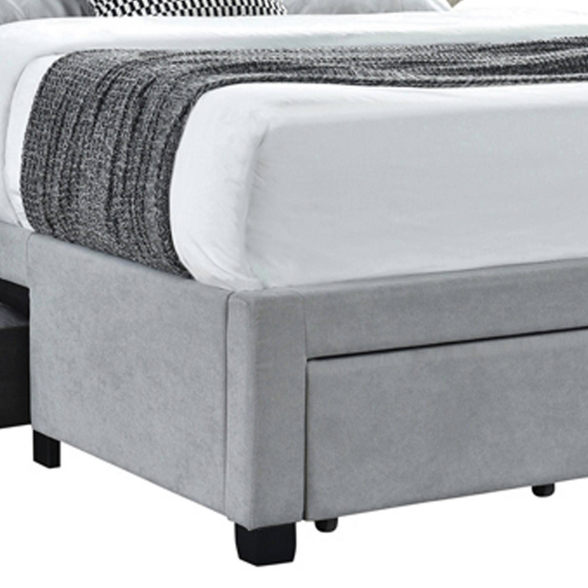 Alt View 1. Manhattan Lane - Fabric Upholstered Wooden Queen Size Bed with Bottom Drawers - Gray.