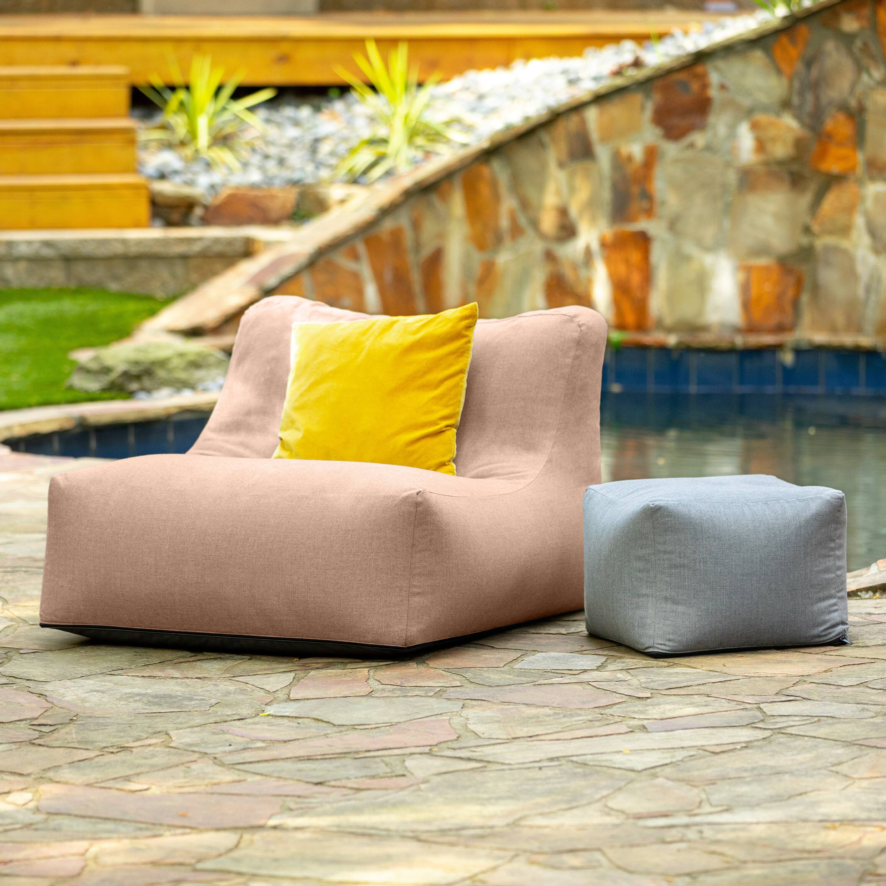 Angle. Jaxx - Coza Outdoor Chair - Large Bean Bag Lounge Chair for Poolside & Patio Lounging - Sunbrella, Petal - Petal.