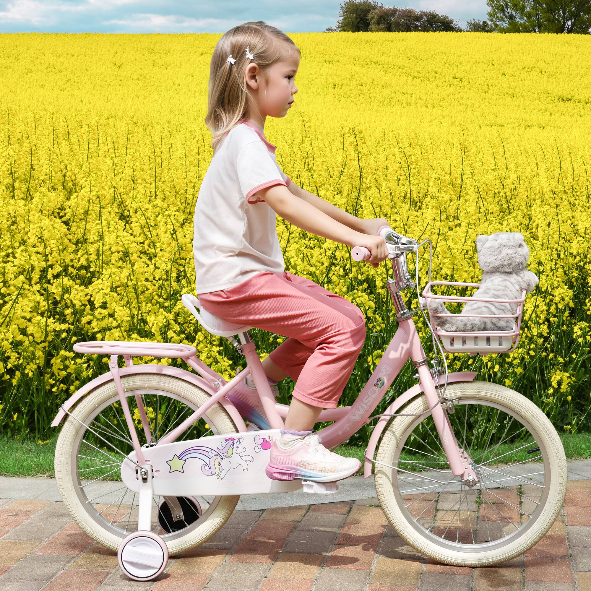 Alt View 9. Topteng - 18" Girls Bike with Training Wheels, Basket & Rack - Adjustable Seat, Dual Brakes, High-Carbon Steel Frame, Pink - Pink.