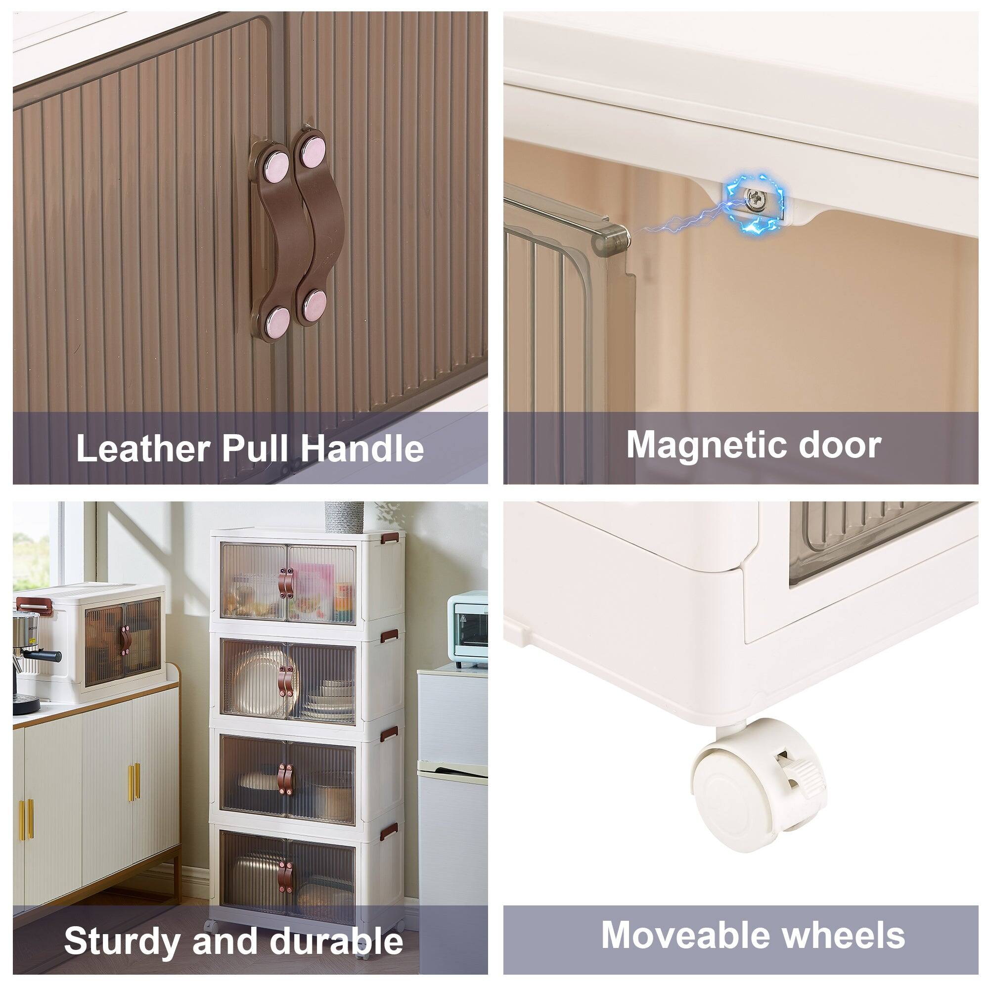 Leather Pull Handle  
Magnetic door  
Sturdy and durable  
Moveable wheels