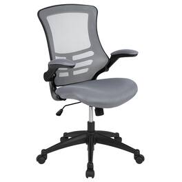 Emma + Oliver - Mid-Back Mesh Swivel Ergonomic Task Office Chair with Flip-Up Arms - Dark Gray Mesh/Black Frame
