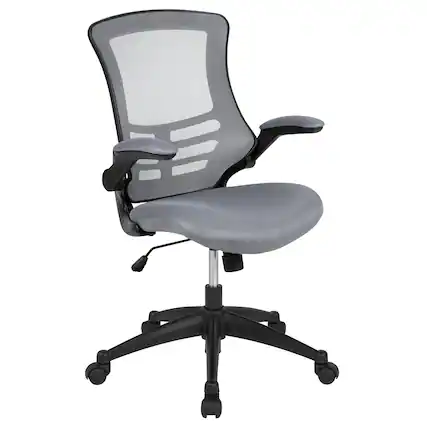 Front. Emma + Oliver - Mid-Back Mesh Swivel Ergonomic Task Office Chair with Flip-Up Arms - Dark Gray Mesh/Black Frame.
