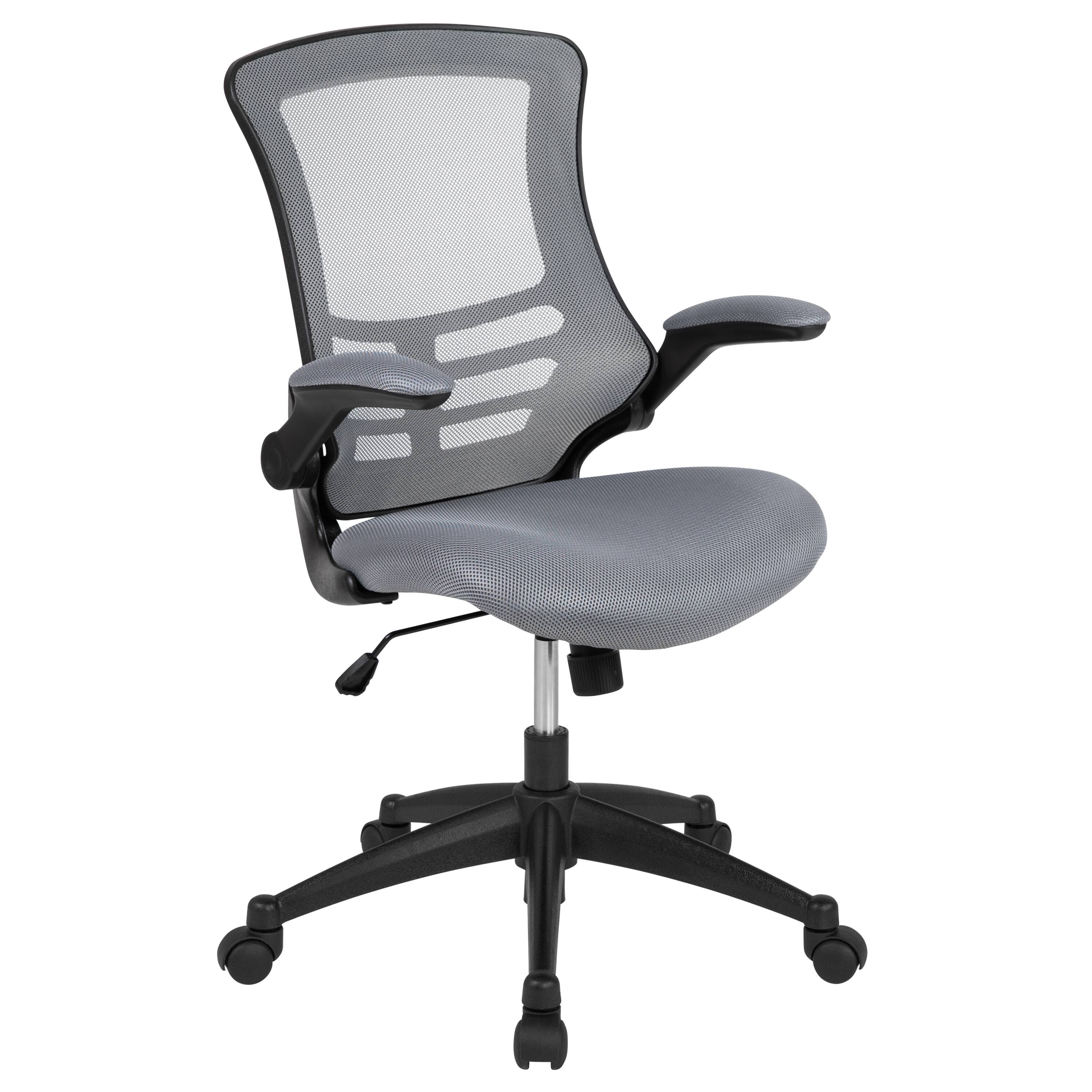 Front. Emma + Oliver - Mid-Back Mesh Swivel Ergonomic Task Office Chair with Flip-Up Arms - Dark Gray Mesh/Black Frame.