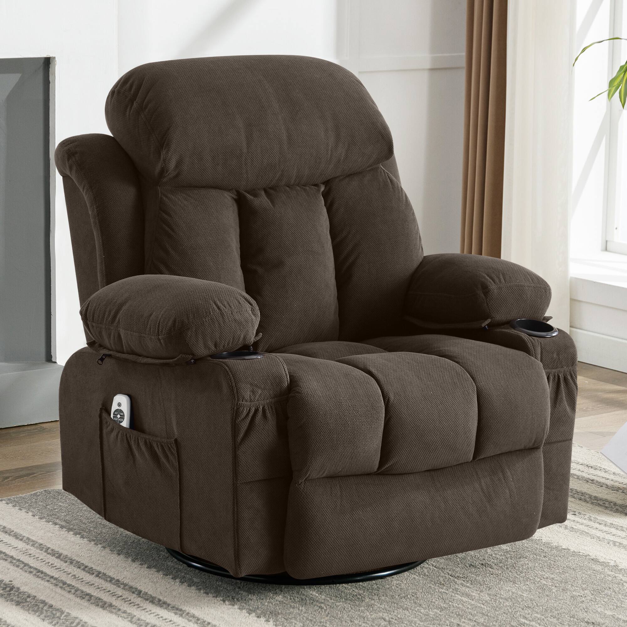 Angle. GOODSILO - Swinging Recliner Massage Heated Sofa with USB & Cup Holders - Brown.