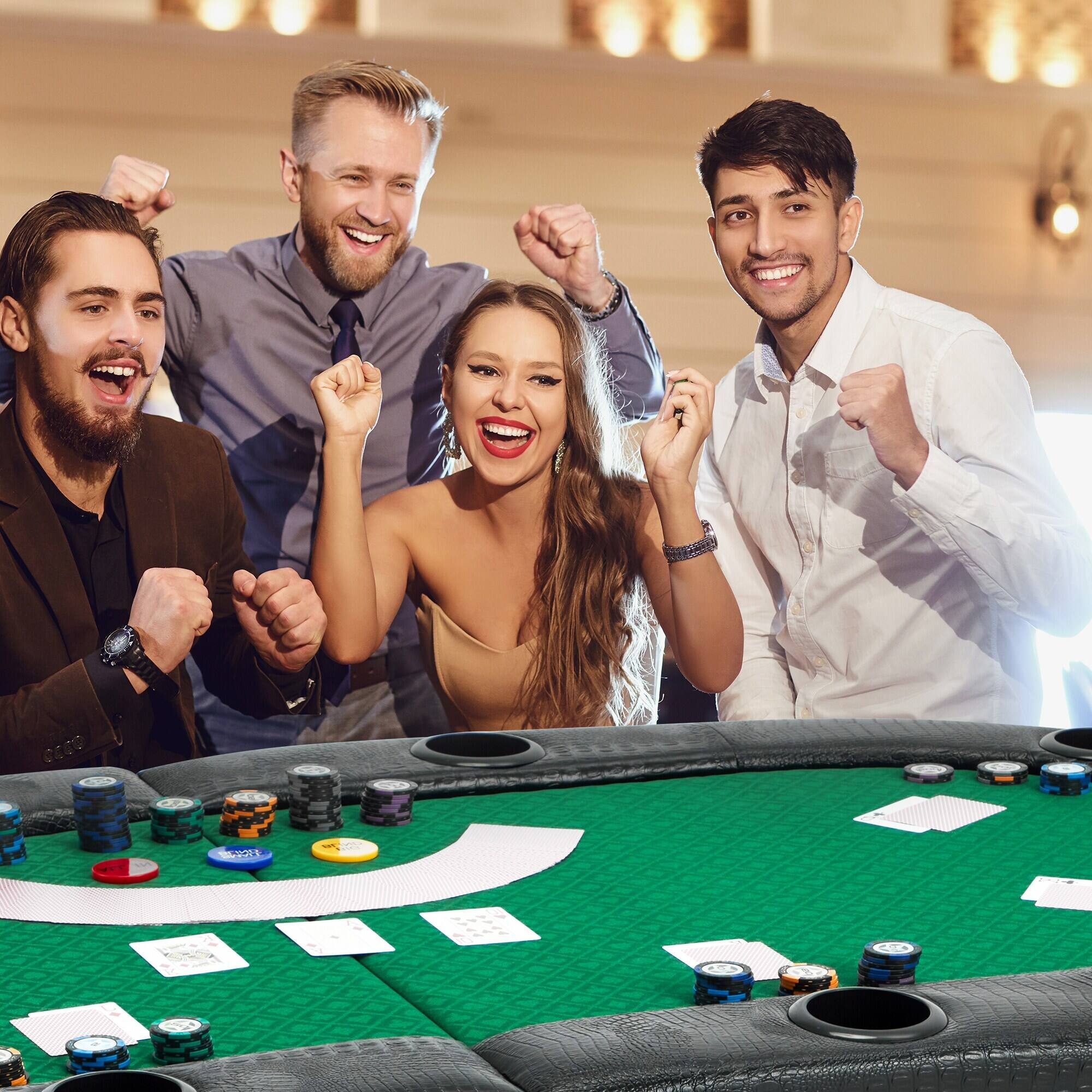 Angle. U-HOMY - Foldable 72" Oval Poker Table for 8 Players with Cup Holders and Casino-Grade Felt Surface.