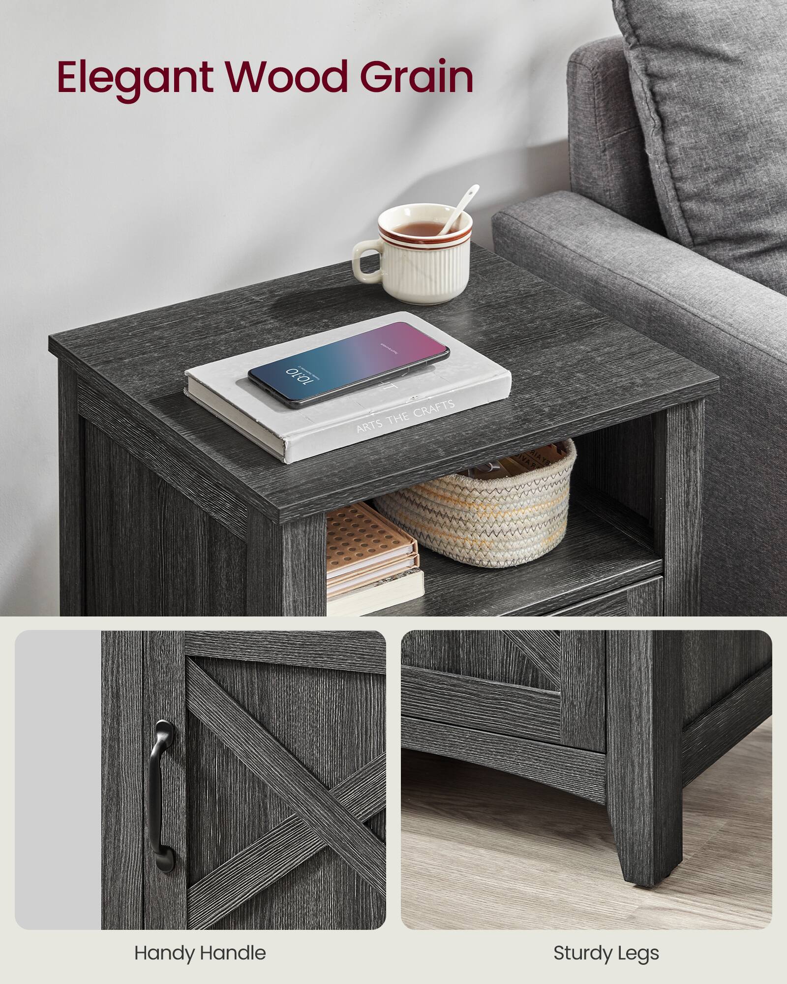 Elegant Wood Grain

Handy Handle

Sturdy Legs