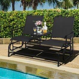 Costway - 2 Person Outdoor Patio Double Glider Chair Loveseat Rocking - Black