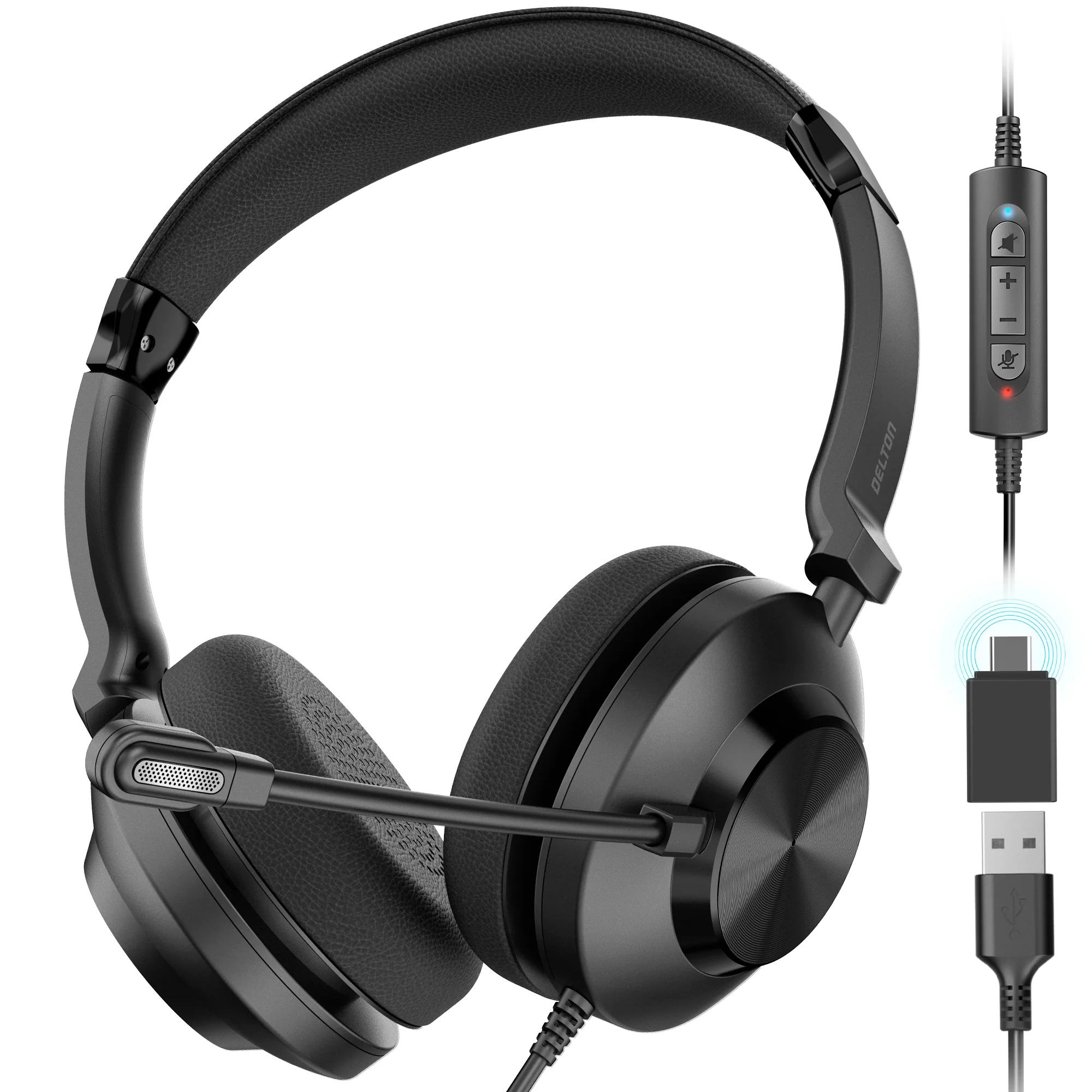Front. Delton - Delton 32y Dual Microphone USB Headset, Noise Cancelling Stereo Headphone (DWH32Y) - Black.