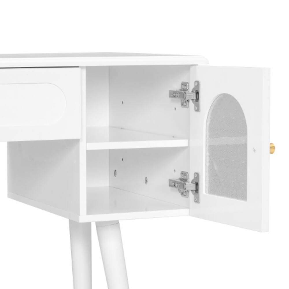 Alt View 5. LUCKY ONE - Elegant Vanity Makeup Table w/ Chair Charging Port 2 Cabinets 1 Drawer - White.