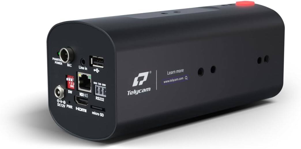 PHANTO POWER  
MIC  
Line in  
123  
RED TED ON  
QND SW NDTH03  
ore  
R$232  
DC12V  
PWR  
HDMI  
micro SD  

Learn more  
www.telycam.com  

Telycam