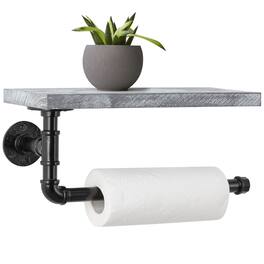 Oumilen - Industrial Pipe Wall Mounted Paper Towel Holder with Greywashed Shelf – Kitchen Bathroom Rack