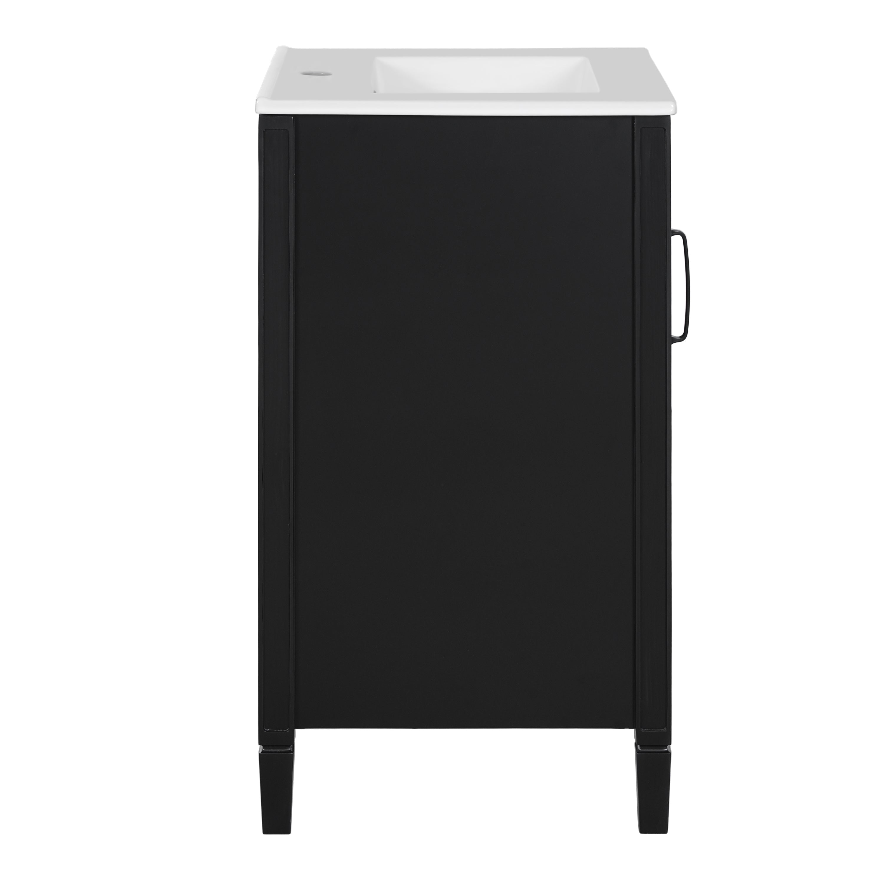 Back. Boyel Living - 20 Inch Black Bathroom Vanity with Ceramic Sink Soft Close Door Adjustable U Shaped Shelf and Door Storage Rack - Black.