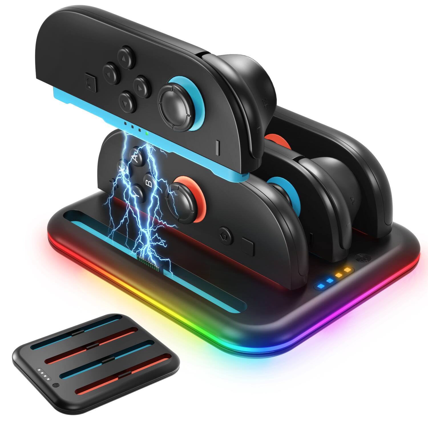 Front. Fosmon - Charging Station for Nintendo Switch 2 Controller Joy Con, 4in1 Switch 2 Joycon Charger Dock, Horizontal - Black.