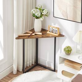 Vecelo - Corner Shelf, End Side Tables, Triangle Shelves with Metal Frame for Small Space, Living Room, Kitchen, Bathroom - Brown