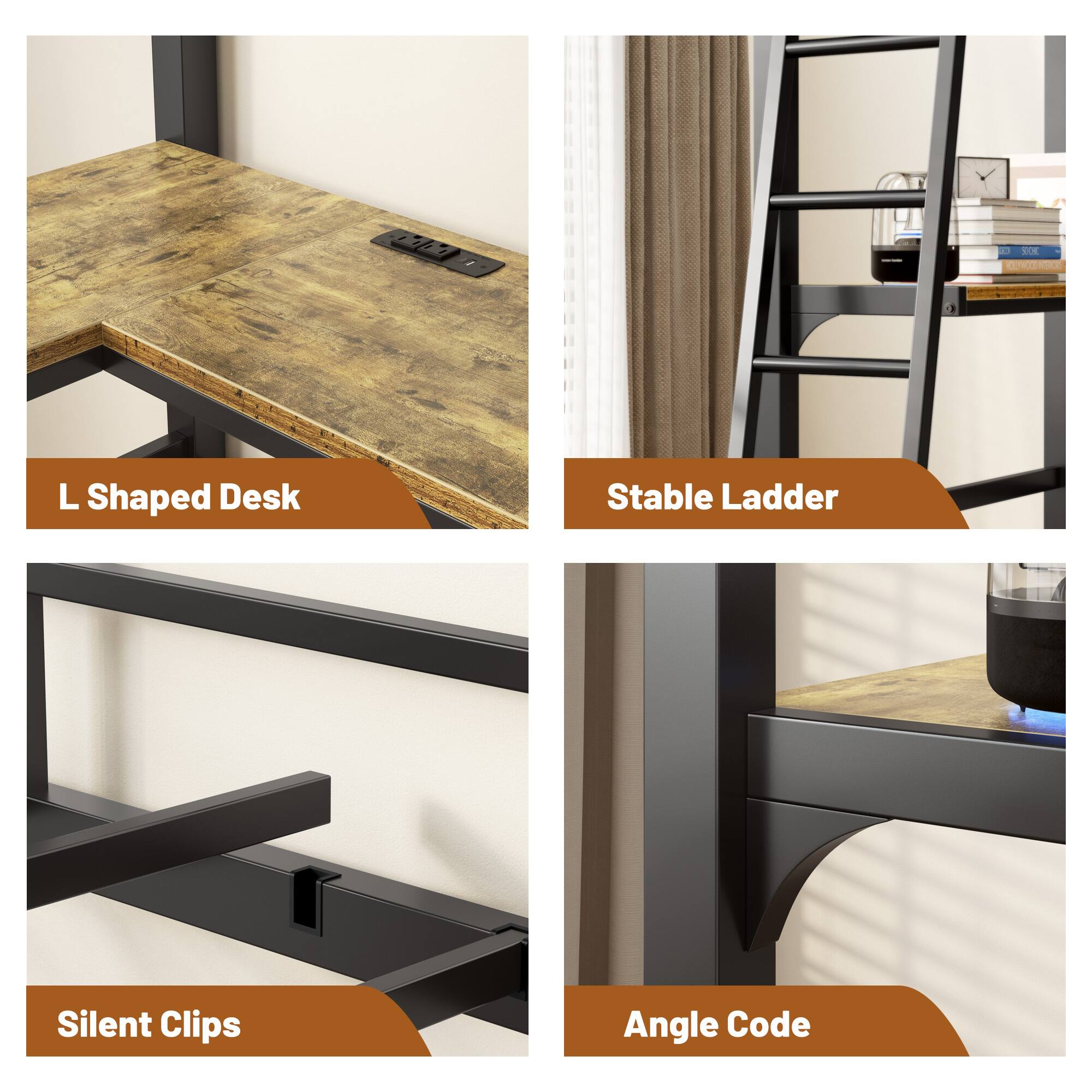L Shaped Desk  
Stable Ladder  
Silent Clips  
Angle Code