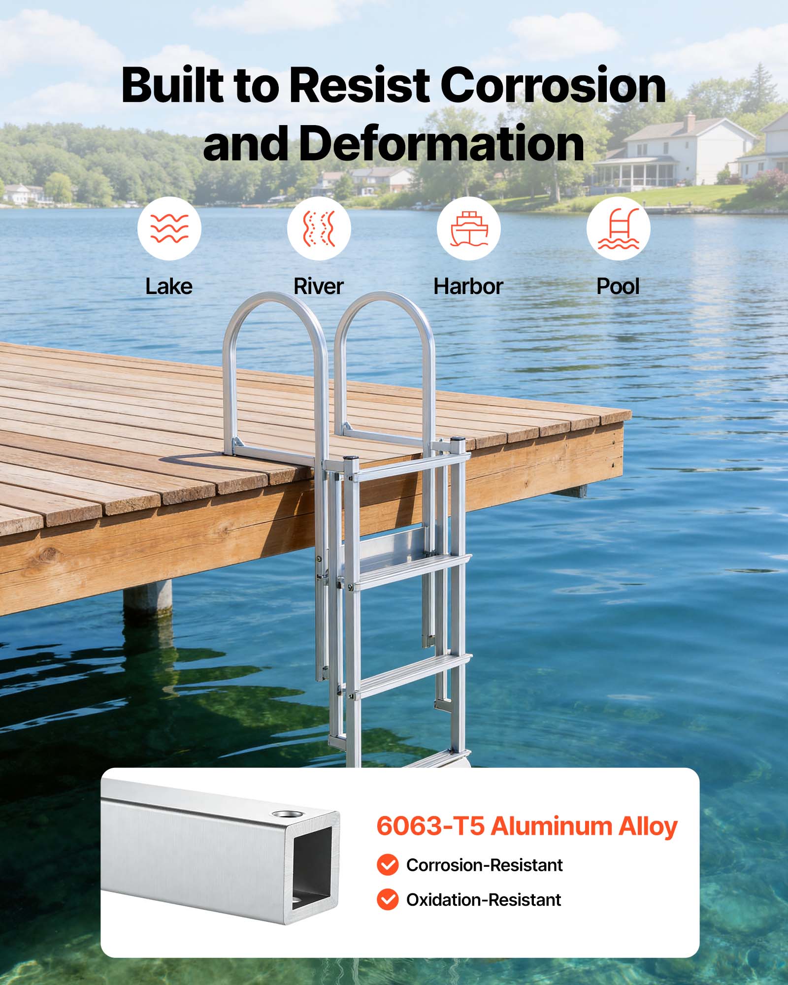 Built to Resist Corrosion and Deformation

Lake River Harbor Pool

6063-T5 Aluminum Alloy
- Corrosion-Resistant
- Oxidation-Resistant