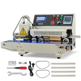 VEVOR - Continuous Bag Band Sealing Machine, 0.24-0.47 in Seal Width, Horizontal Band Sealer Machine with Ink Printing - White
