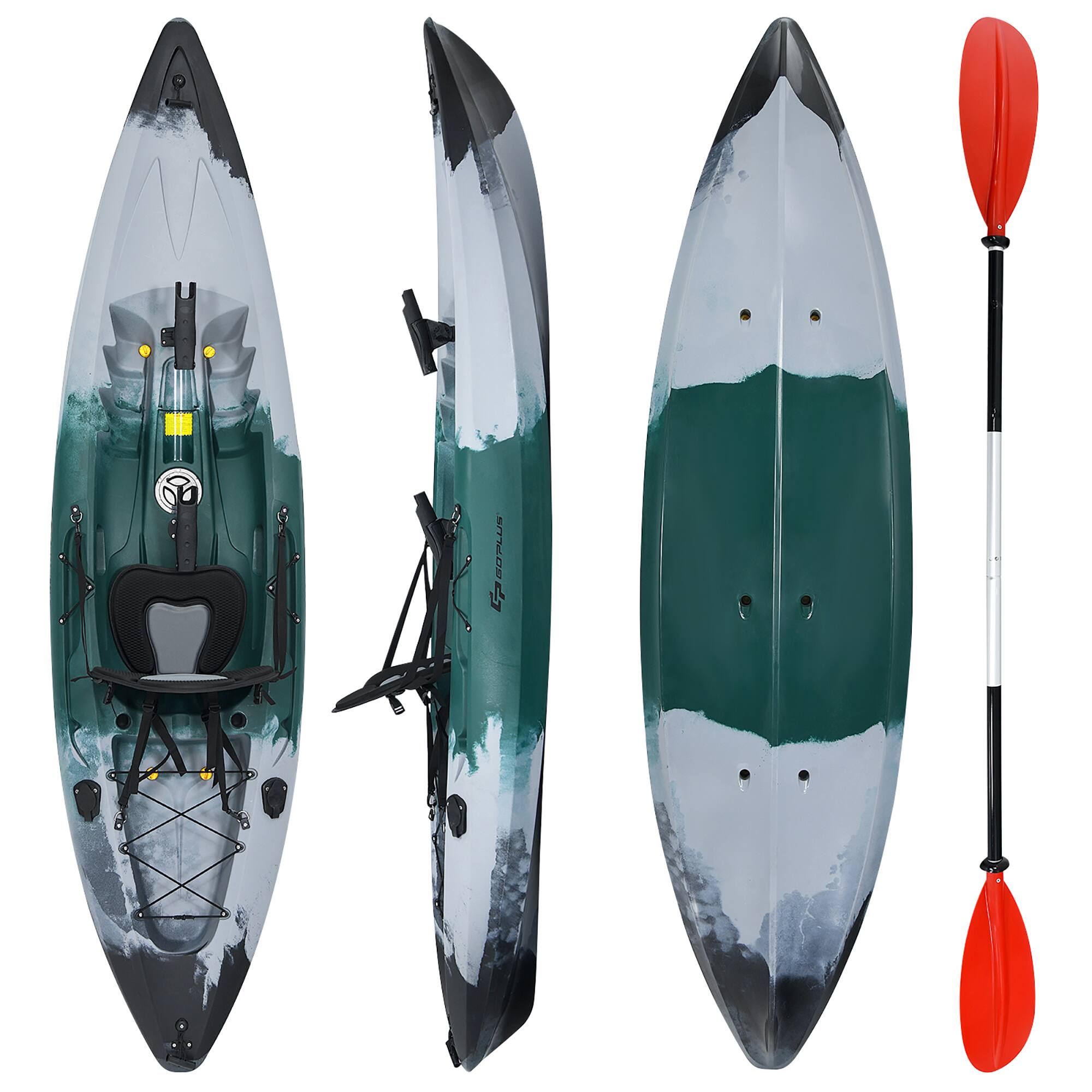 Alt View 1. Costway - Costway Single Sit-on-Top Fishing Kayak Single Kayak Boat W/Fishing rod holders & Paddle - Gray + Green.