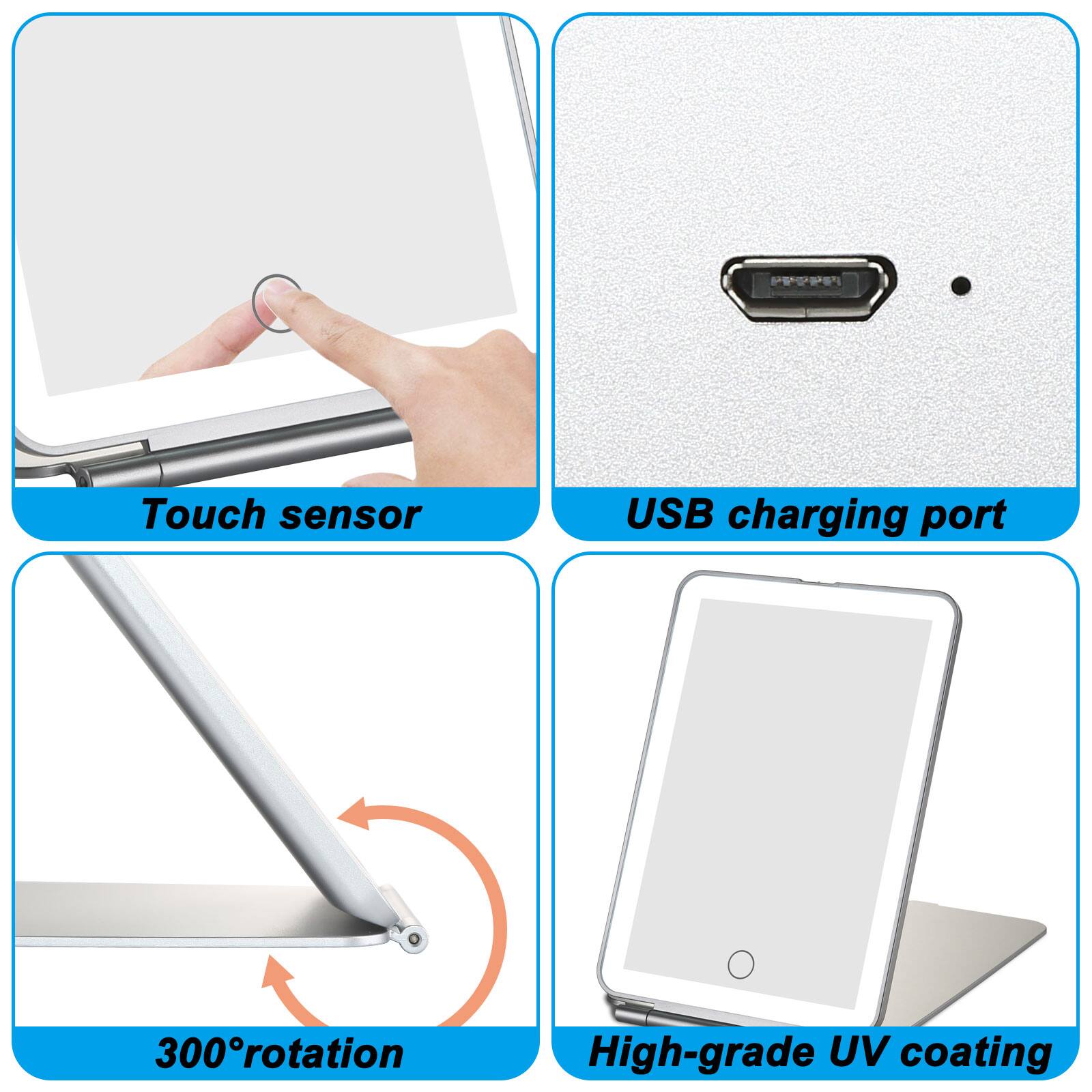 Touch sensor, USB charging port, 300° rotation, High-grade UV coating